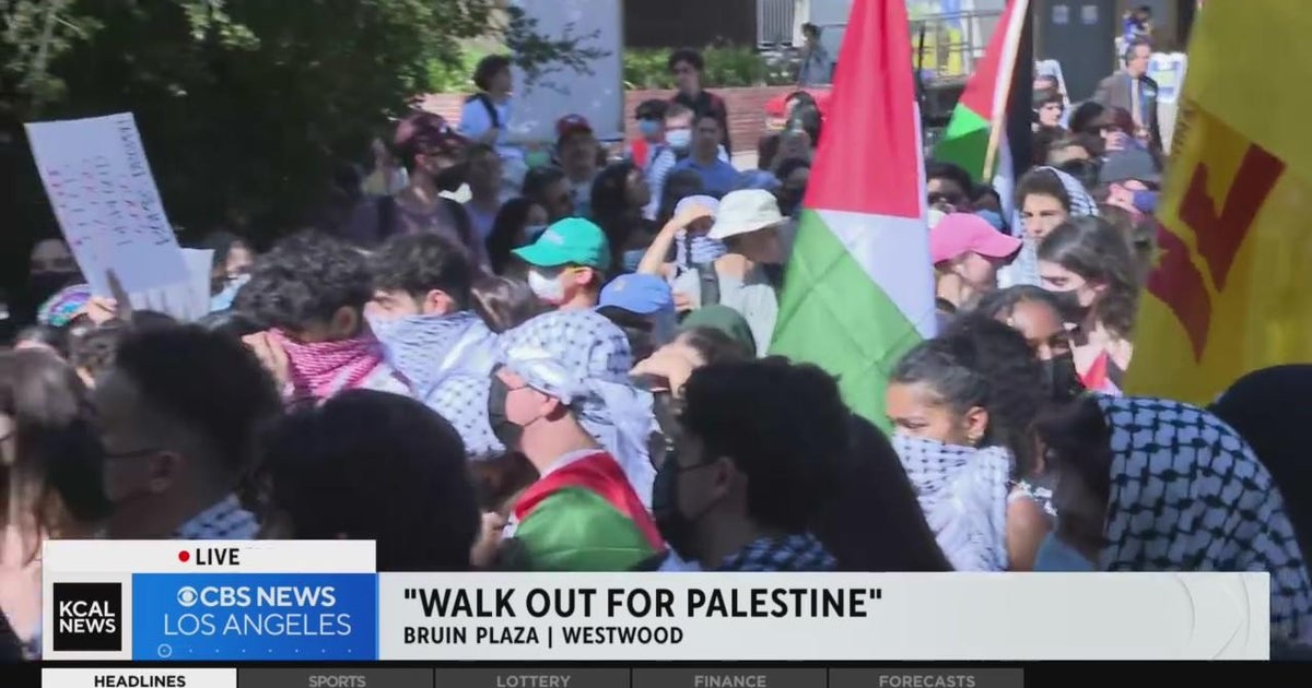 Large crowd gathers for "Walk Out For Palestine" rally in Westwood