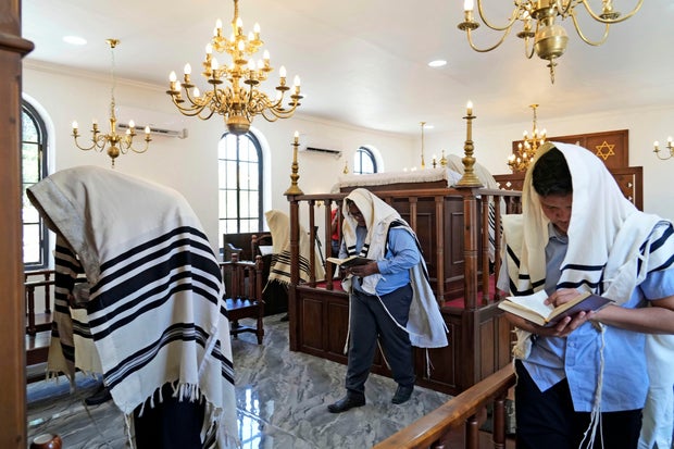 Indonesian Jews pray at Shaar Hashamayim Synagogue on October 14, 2023, in Tondano, North Sulawesi, Indonesia. Photo by Tatan Syuflana / AP