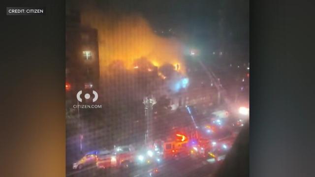 A building on fire in East Flatbush. 