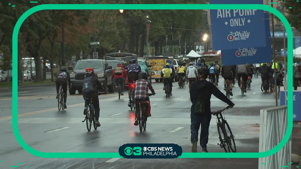 Rainy weather doesn't stop the 2nd annual Philly Bike Ride - CBS