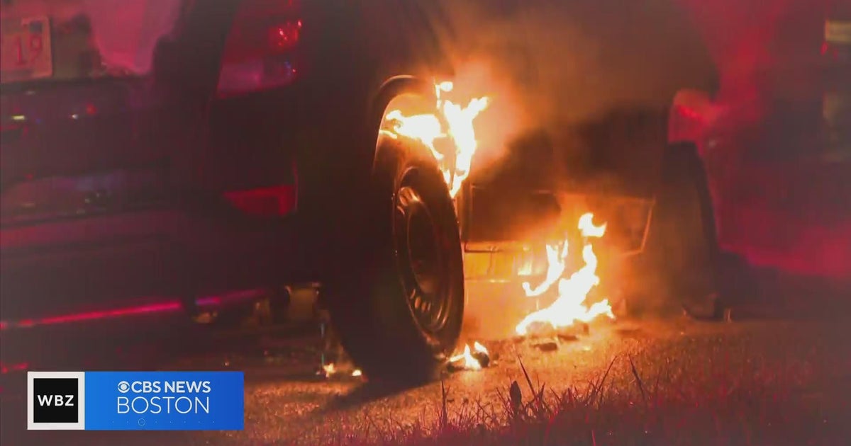 Tanker and car burn after crash on Route 1A in East Boston - CBS Boston
