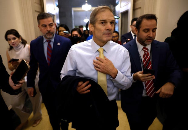 Rep. Jim Jordan walks through the halls at the U.S. Capitol on Oct. 19, 2023.