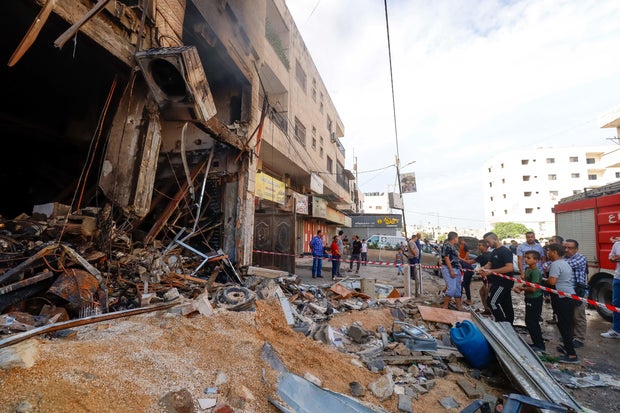 A view of the area where local officials say four Palestinians were killed by Israeli army fire in the West Bank city of Jenin on October 30, 2023. Residents examined the area destroyed by Israeli forces' bulldozers