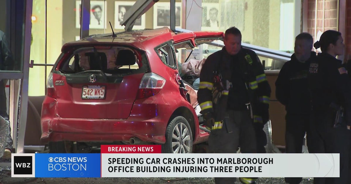 Speeding car crashes into Marlboro building - CBS Boston