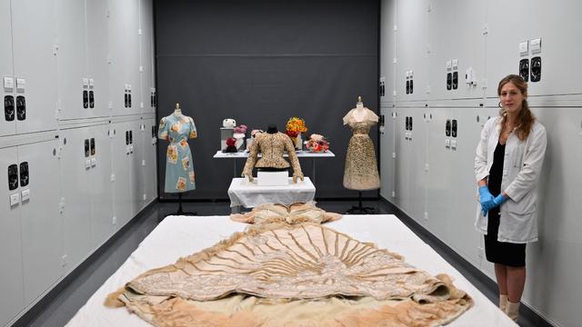 Historical garments are displayed at The Metropolitan Museum of Art's announcement of the Costume Institute's spring 2024 exhibition, "Sleeping Beauties: Reawakening Fashion" in New York on November 8, 2023. 