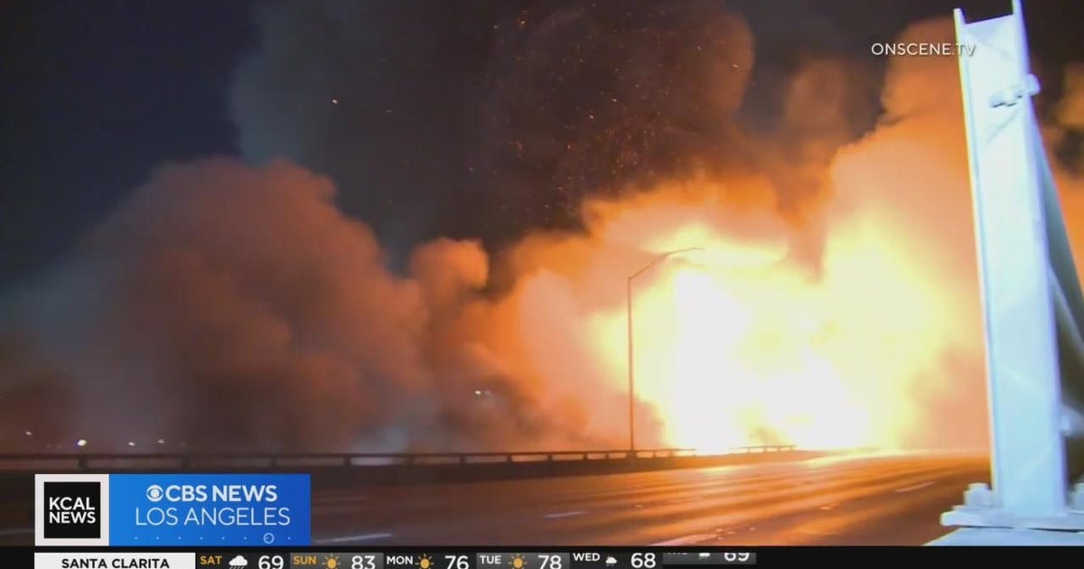 Massive downtown LA pallet fire shuts down 10 Freeway interchange - CBS ...