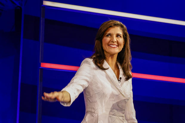 Nikki Haley, former ambassador to the United Nations and 2024 Republican presidential candidate, arrives to participate in the Republican primary presidential debate hosted by NBC News in Miami on Wednesday, Nov. 8, 2023.  