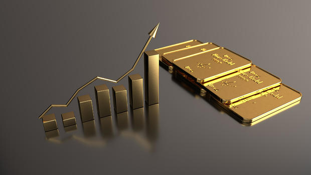 Rising gold prices on the stock market. 3d illustration. 