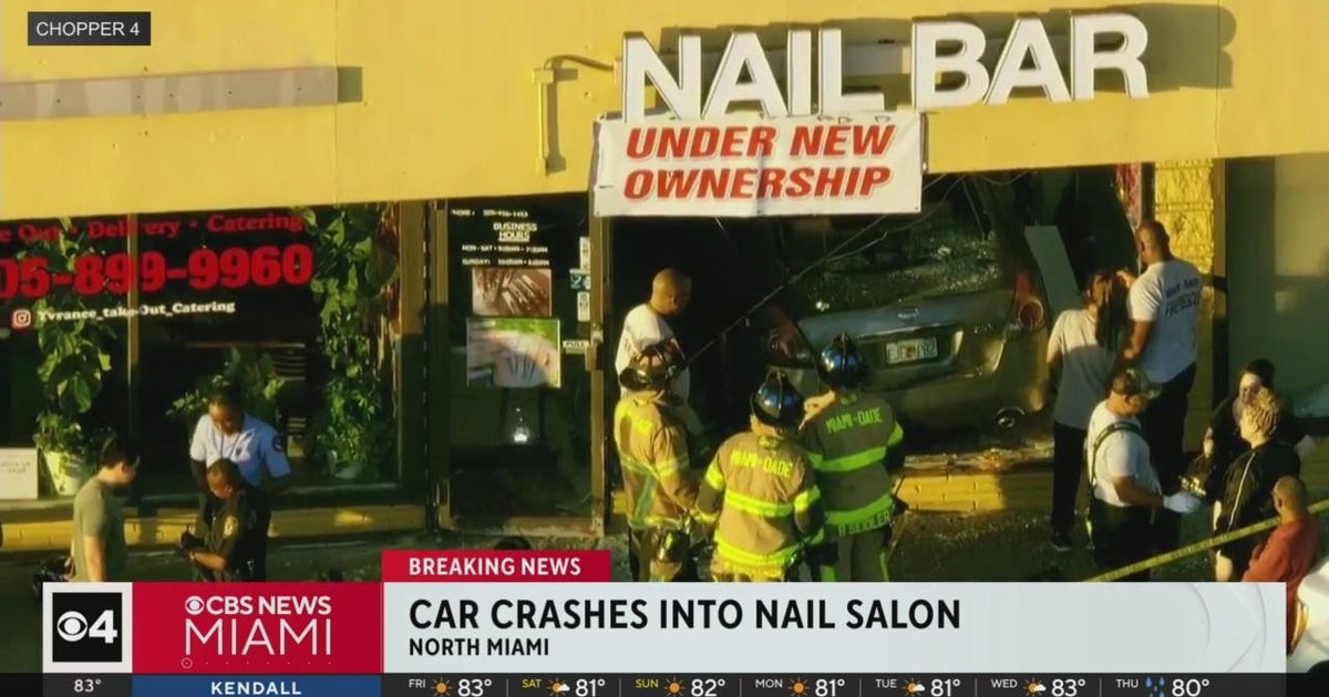 Car crashes into nail salon in Miami - CBS Miami