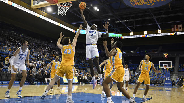 UCLA Bruins defeated the Long Island Sharks 78-58 to win a Men's NCAA basketball game at Pauley Pavilion in Los Angeles. 