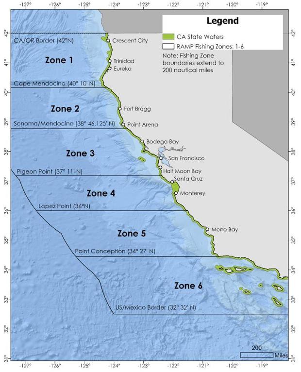 California crab fishing zones map 