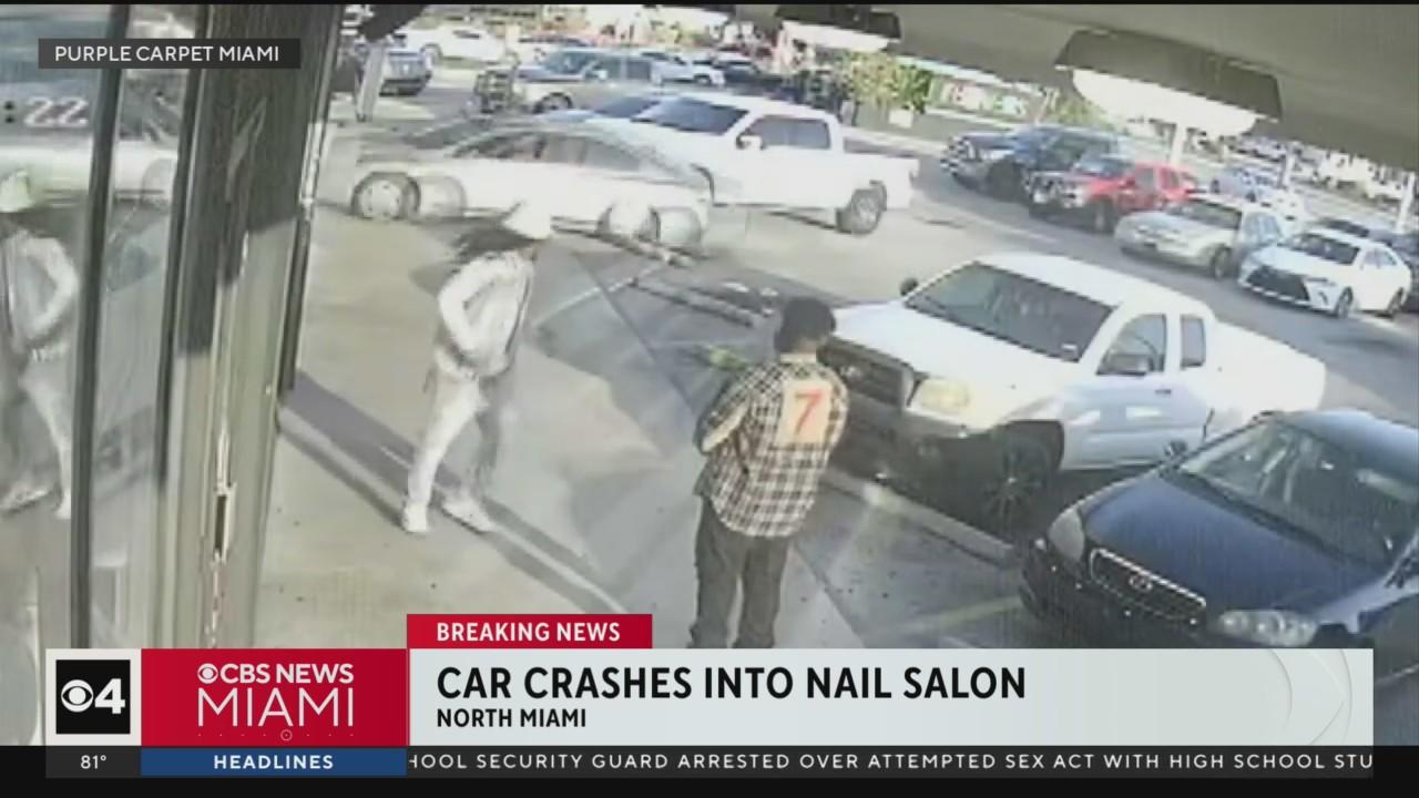 Car crashes into nail salon in North Miami