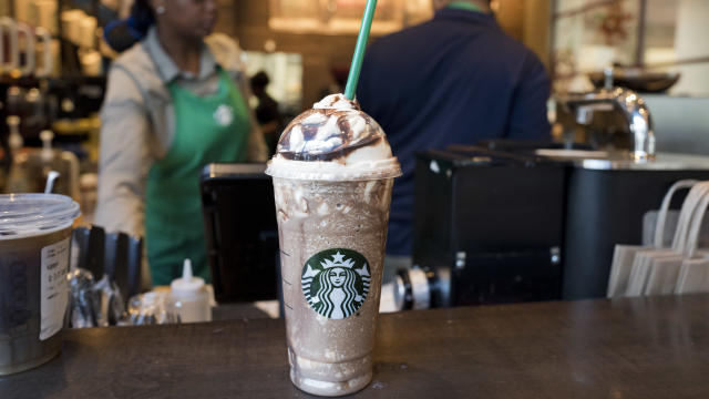 A Venti Mocha Frappuccino is displayed at a Starbucks, Wednesday, June 20, 2018, in New York. 