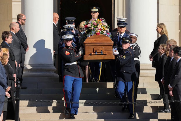 The casket of former U.S. first lady Rosalynn Carter departs at Glenn Memorial Church in Atlanta