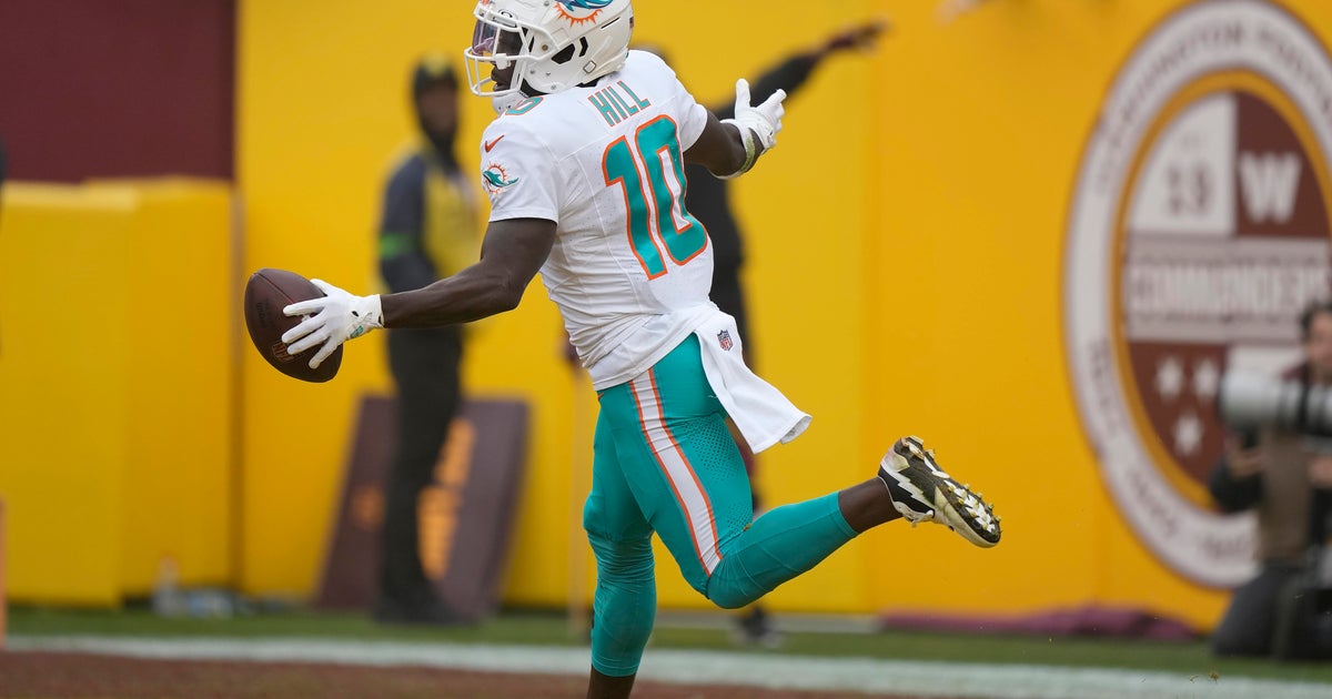 Hill has 2 TDs as the Dolphins beat the Commanders 45-15. They are 9-3 for the 1st time considering that 2001 Hill has 2 TDs as the Dolphins beat the Commanders 45-15. They are 9-3 for the 1st time considering that 2001