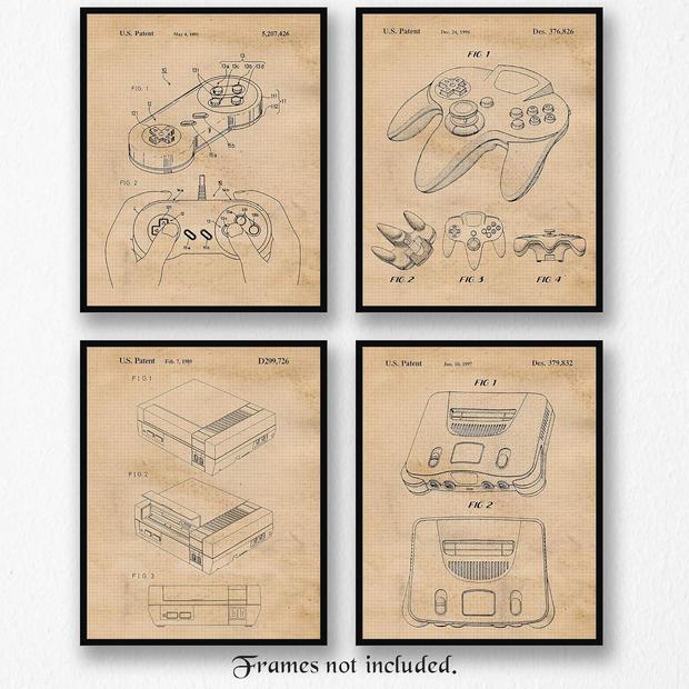 Vintage Video Games Console Controller Patent Prints 
