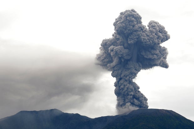 Mount Marapi spewed thick columns of ash as high as 3,000 meters, or 9,800 feet, into the sky in a sudden eruption Sunday. Hot ash clouds spread several miles