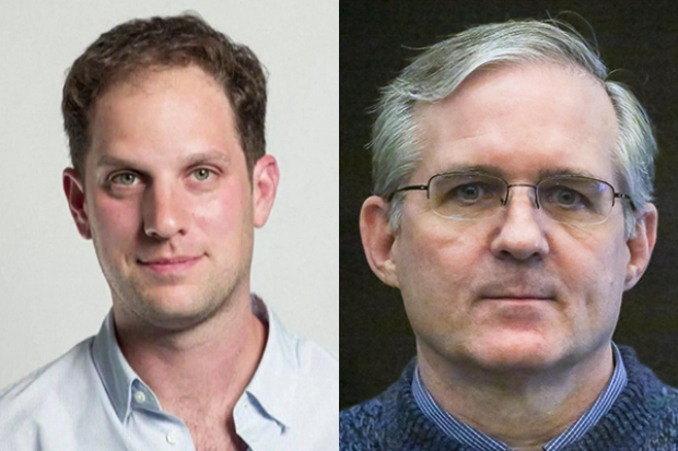 Evan Gershkovich, left, and Paul Whelan are currently detained in Russia on espionage charges that the U.S. says are unfounded. 