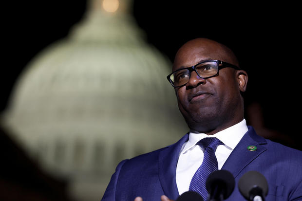 Rep. Jamaal Bowman speaks at a news conference outside the U.S. Capitol building on Nov. 13, 2023. 