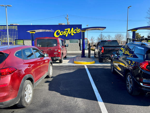 Lines form outside McDonald's new beverage-led, drive-thru only chain, CosMc's, during the concept's secret opening, in Bolingbrook