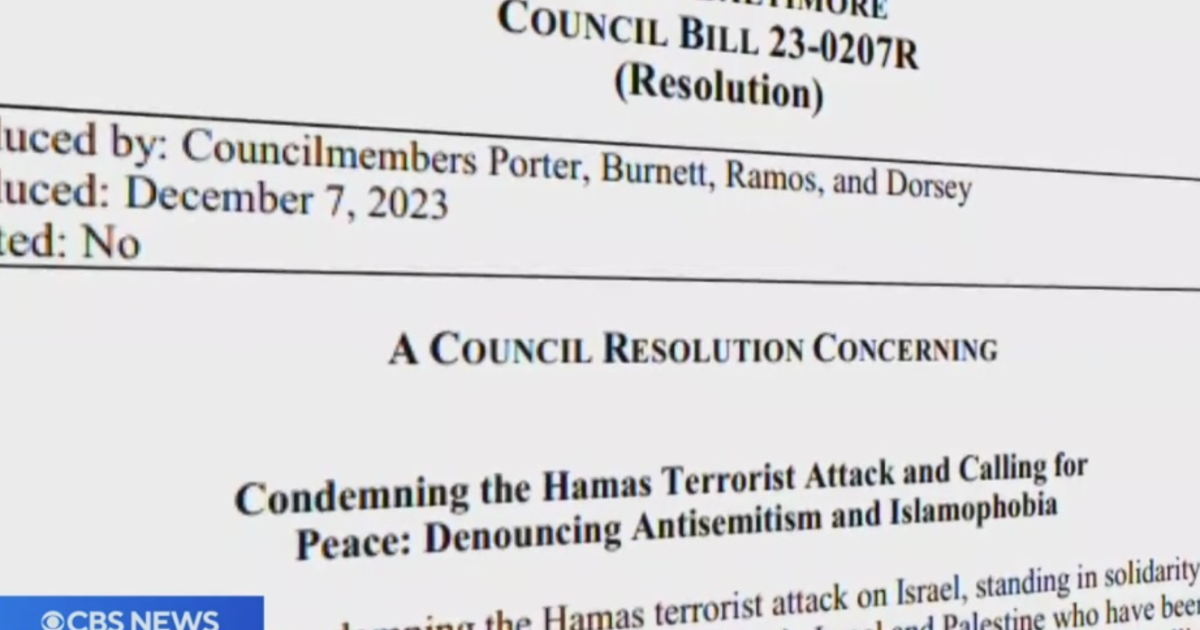 Baltimore leaders fail to pass resolutions condemning Hamas, antisemitism, Islamophobia as tensions flare – CBS News