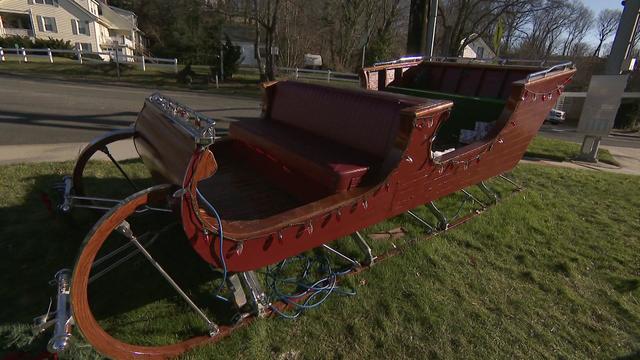 Santa's sleigh from the 2003 movie "Elf" sits on the lawn outside the Halesite Fire Department firehouse on Long Island. 