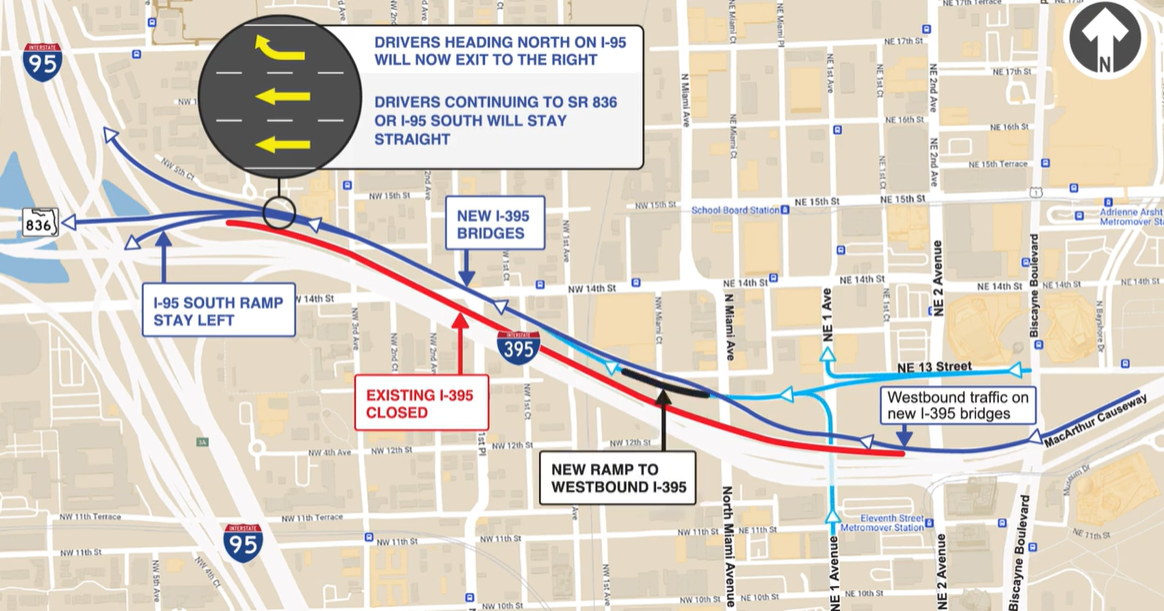 Notice, motorists! New I-395 visitors pattern near downtown Miami Notice, motorists! New I-395 visitors pattern near downtown Miami