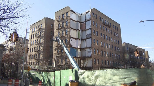 Construction work continues on a Bronx apartment building that partially collapsed.