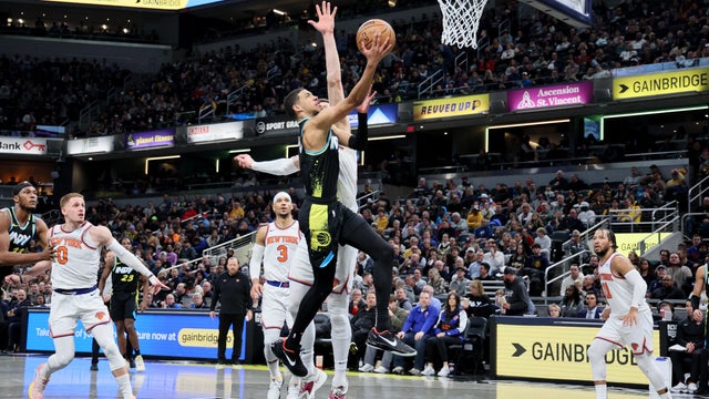 Tyrese Haliburton #0 of the Indiana Pacers shoots the ball in the 140-126 win against the New York Knicks at Gainbridge Fieldhouse on December 30, 2023 in Indianapolis, Indiana.