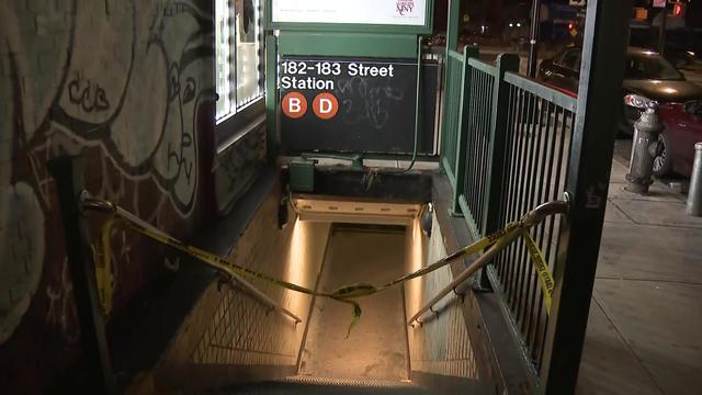 A staircase to the 182-183 Street Station in the Bronx is blocked off with crime scene tape. 