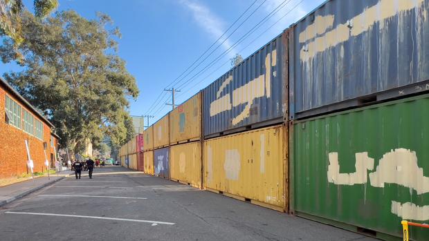 People's Park walled off with cargo containers 