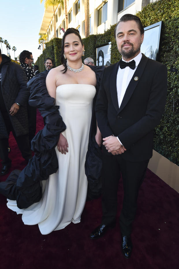 Lily Gladstone and Leonardo DiCaprio at the 81st Golden Globe Awards 