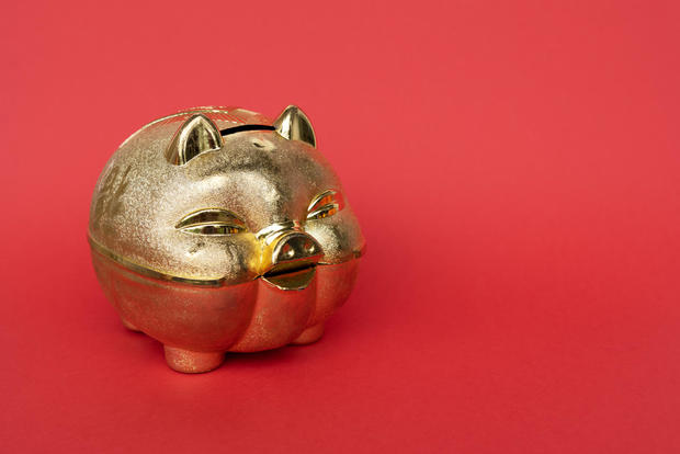 Golden Piggy Bank With Copy Space 