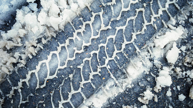 Tire track in snow. 