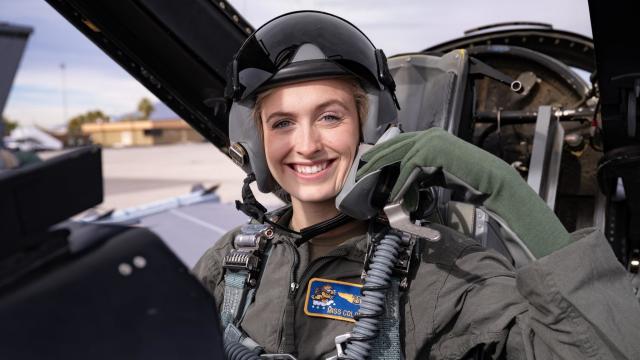 U.S. Air Force 2nd Lt. Madison Marsh prepares for a flight at Nellis Air Force Base in Nevada, Dec. 19, 2023. 