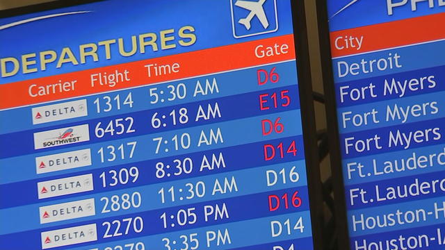 Departures board at Philadelphia International Airport 