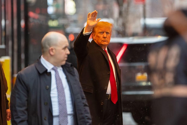Former President Donald Trump departs Trump Tower in New York on Tuesday, Jan. 16, 2024.
