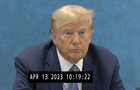 Former President Donald Trump sits for a deposition with the New York Attorney General's Office on April 13, 2023. CBS News obtained footage of the interview after a public records request. 