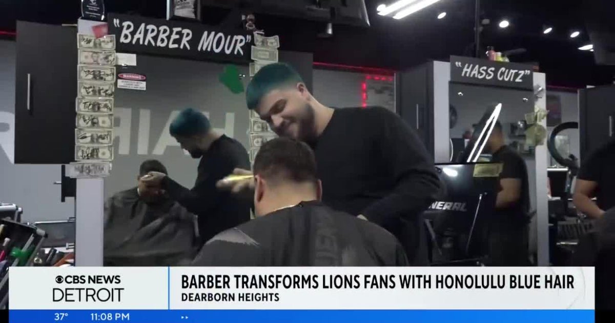How a Metro Detroit barber helped inspire Amon-Ra St. Brown to dye hair blue for Lions playoff run - CBS Detroit