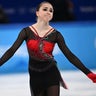 Russia's Kamila Valieva reacts after competing in a women's figure skating event during the Winter Olympic Games at the Capital Indoor Stadium in Beijing on Feb. 17, 2022. 