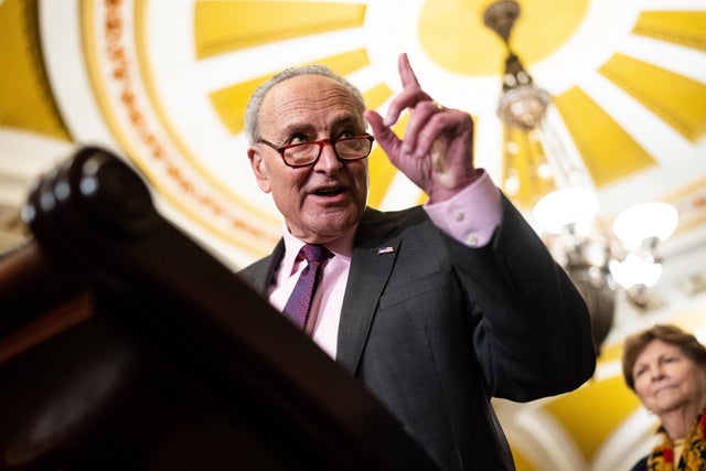 Senate Majority Leader Chuck Schumer speaks at the U.S. Capitol on Tuesday, Jan. 23, 2024.  
