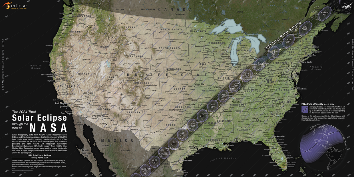 Map of the path of a solar eclipse across the U.S. 