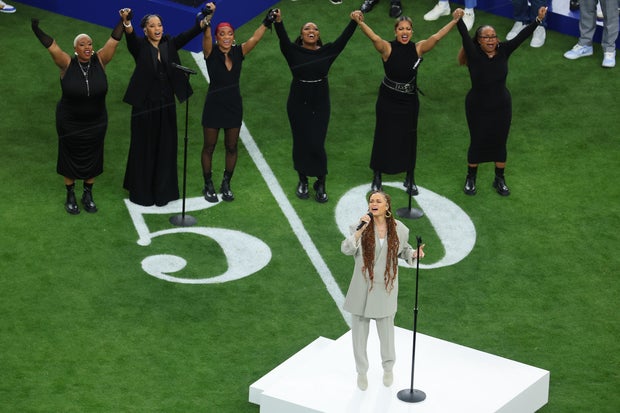 Andra Day performs at Super Bowl LVIII