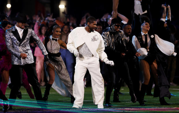 Usher performs during the Apple Music Super Bowl LVIII Halftime Show 