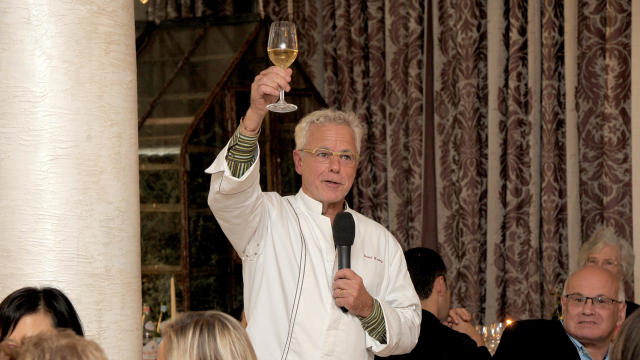 Chef David Bouley raises a glass during Dinner with David Bouley, part of the Bank of America Dinner Series presented by The Wall Street Journal at David Bouley Test Kitchen on October 14, 2017 in New York City. 