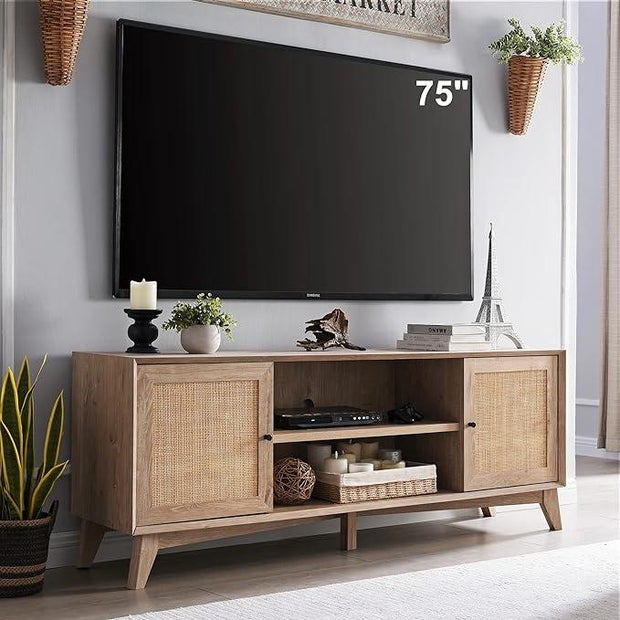 OKD TV Stand for 75+ Inch TV Mid Century Modern Entertainment Center