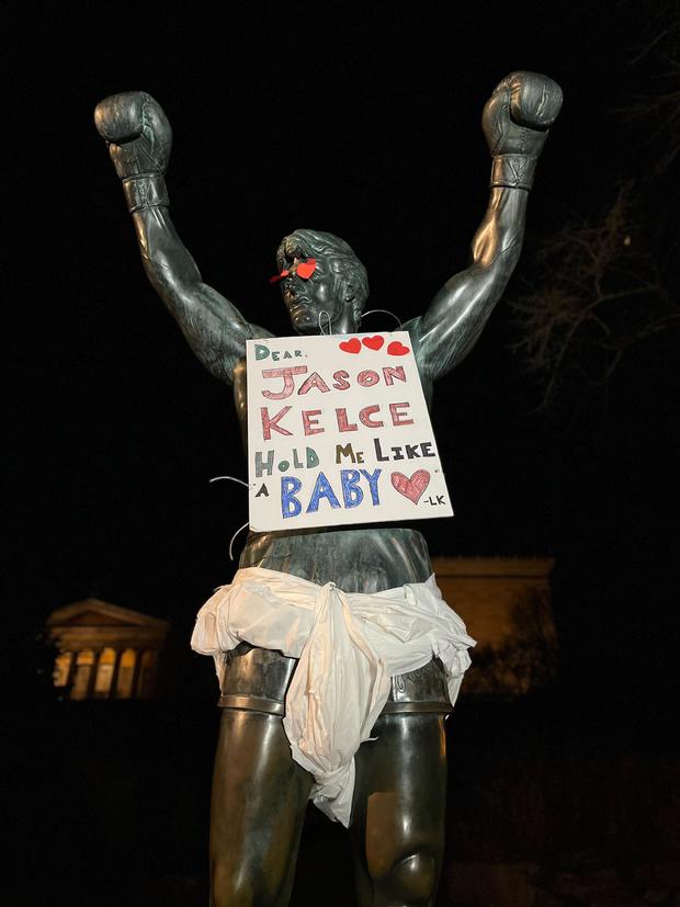 Valentine's Day message for Jason Kelce left on Philadelphia's Rocky Balboa statue 