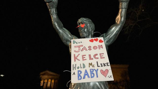 Jason Kelce Valentine's Day message on the Rocky Statue 