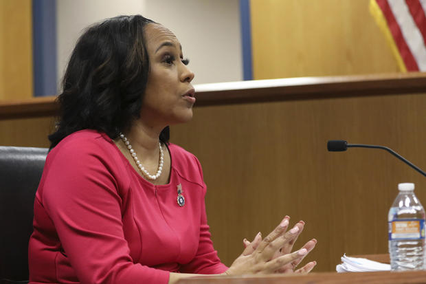 Fulton County District Attorney Fani Willis testifies during a hearing on the Georgia election interference case, Thursday, Feb. 15, 2024, in Atlanta. 