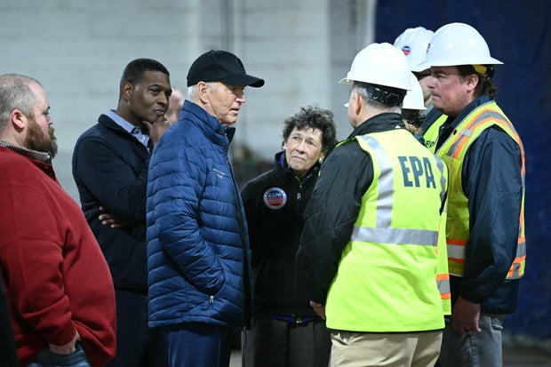 President Joe Biden meets with workers in East Palestine, Ohio